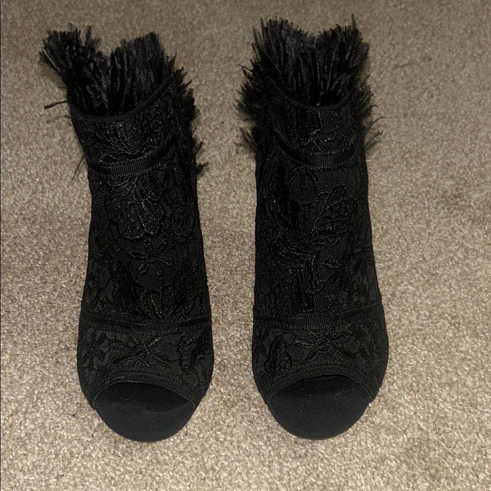 Topshop Black Fringe Heels